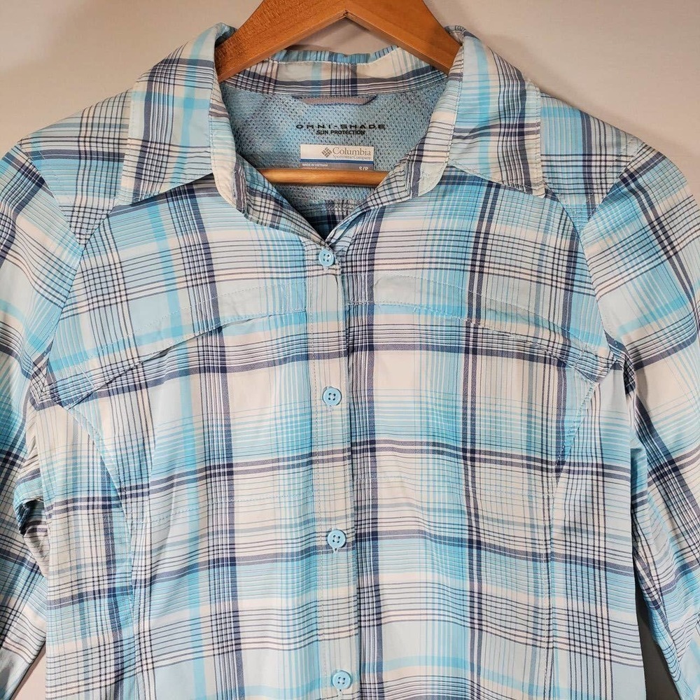 Columbia Silver Ridge Plaid Long Sleeve Shirt Blue Size Small - Picture 2 of 13
